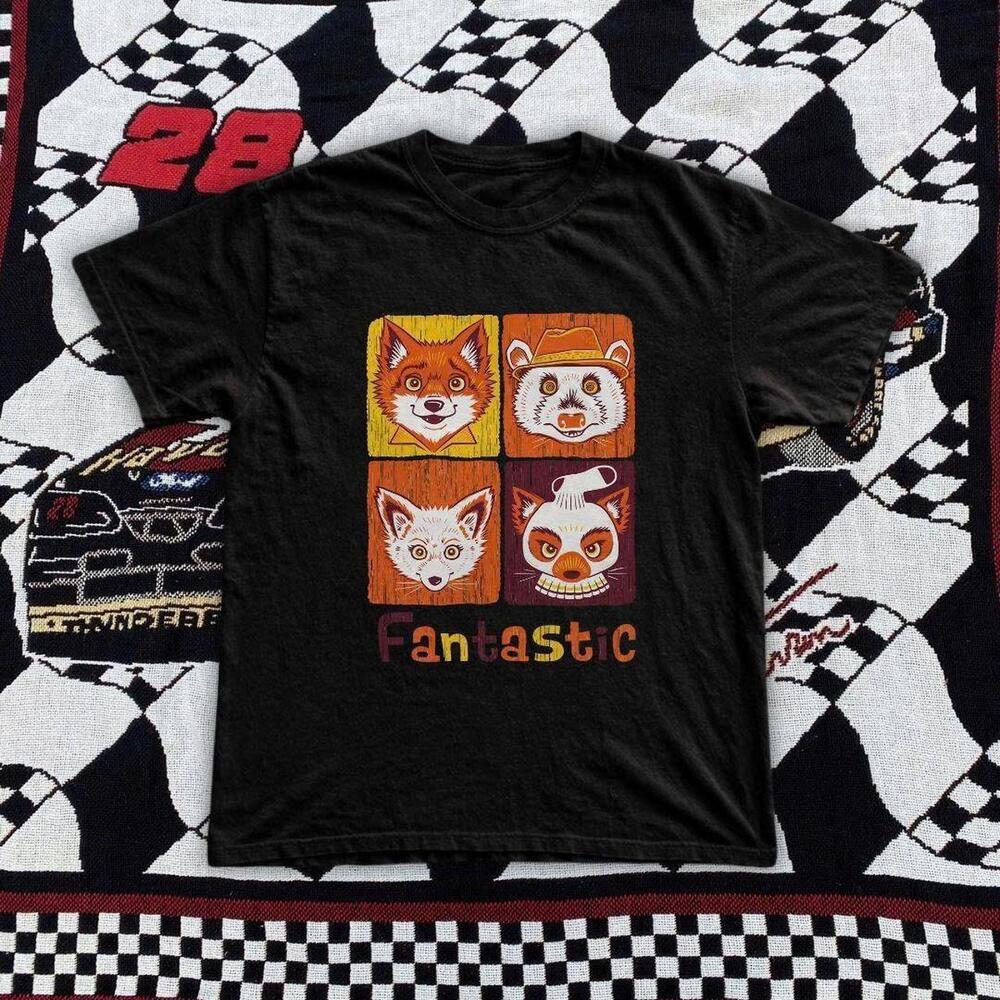 Black And Orange Graphic Tee Featuring A Fox Fox Squirrel Panda And Raccoon